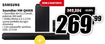 MediaWorld Samsung Soundbar HW-Q600B offerta