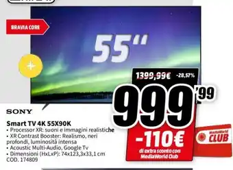 MediaWorld Sony Smart TV 4K 55X90K offerta