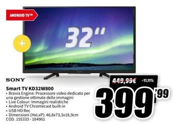 MediaWorld Sony Smart TV KD32W800 offerta