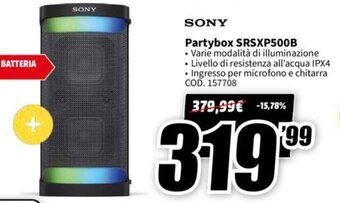 MediaWorld Sony Partybox SRSXP500B offerta
