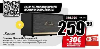 MediaWorld Marshall Speaker Bluetooth Stanmore II offerta