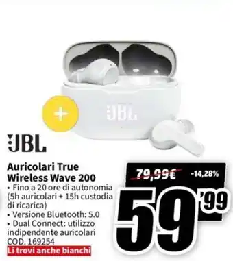 MediaWorld JBL Auricolor True Wireless Wave 200 offerta