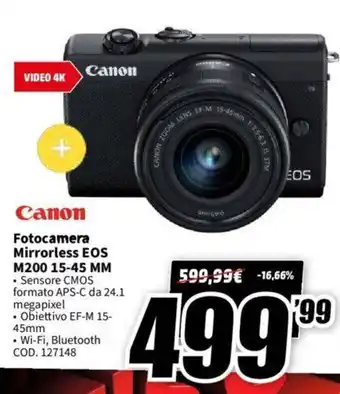 MediaWorld Canon Fotocamera Mirrorless EOS M200 15-45mm offerta