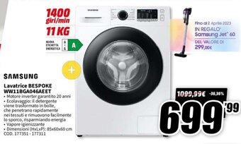 MediaWorld Samsung Lavatrice Bespoke WW11BGA046AEET offerta