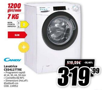MediaWorld Candy Lavatrice CSS4127TRE offerta