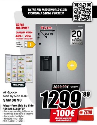 MediaWorld Samsung Frigorifero Side By Side RS67A8811S9/EF offerta