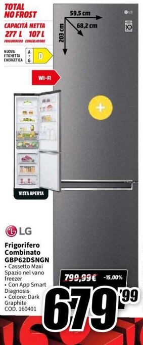 MediaWorld LG Frigorifero Combinato GBP62DSNGN offerta