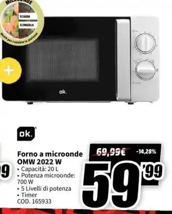 MediaWorld Forno a microonde OMW 2022 W offerta