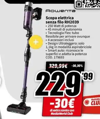 MediaWorld Rowenta Scopa elettrica senza filo RH2039 offerta
