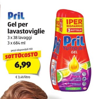 ALDI Pril Gel per lavastoviglie 3x38 lavaggi 3x684ml offerta