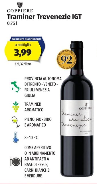 ALDI Coppiere Traminer Trevenezie IGT 0,75l offerta