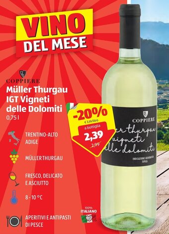 ALDI Coppiere Müller Thurgau IGT Vigneti delle Dolomiti 0,75l offerta