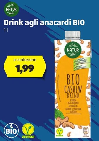 ALDI Natur Aktiv Drink agli anacardi Bio 1l offerta