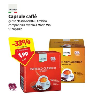 ALDI Amaroy Capsule caffè 16 capsule offerta