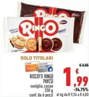 Conad Superstore Pavesi Biscotti Ringo 330 g 6 pezzi offerta