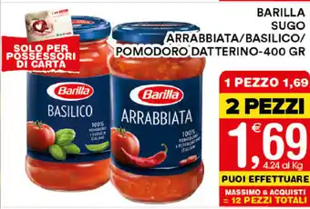 Gecop Barilla Sugo Arrabbiata/Basilico/Pomodoro Datterino 400gr offerta
