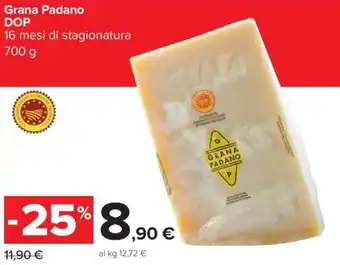 Carrefour Grana Padano DOP 16 mesi di stagionatura 700 g offerta