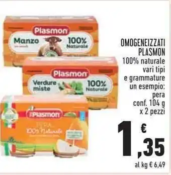 Conad Superstore Plasmon Omogeneizzati conf. 104 g x 2 pezzi offerta