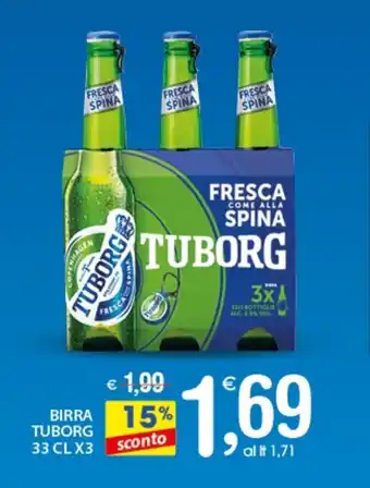 Qui Discount Tuborg Birra 33 cl x 3 offerta