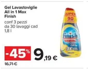 Carrefour Finish Gel Lavastoviglie All in 1 Max 1,8 L offerta