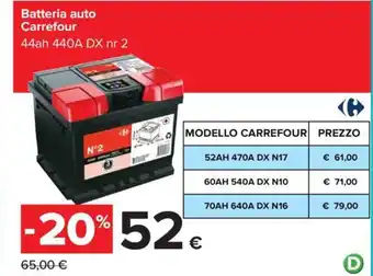 Carrefour Batteria auto Carrefour 44ah 440A DX nr2 offerta