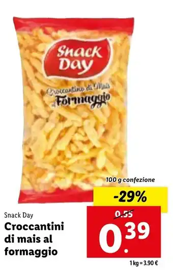 Lidl Snack Day Croccantini di mais al formaggio 100 g confezione offerta