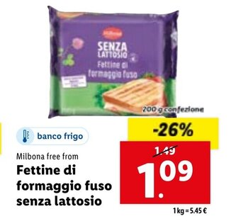 Lidl Milbona free from Fettine di formaggio fuso senza lattosio 200 g confezione offerta