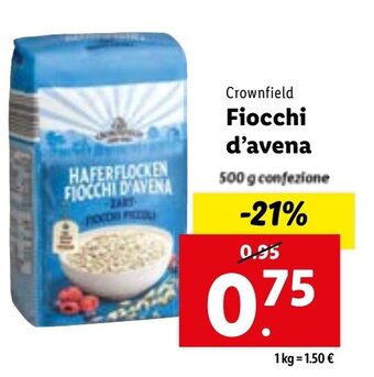 Lidl Crownfield Fiocchi d'avena 500 g confezione offerta