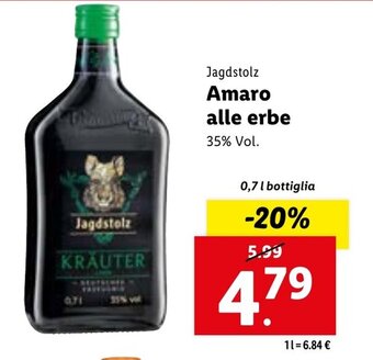 Lidl Jagdstolz Amaro alle erbe 0,7 l bottiglia offerta