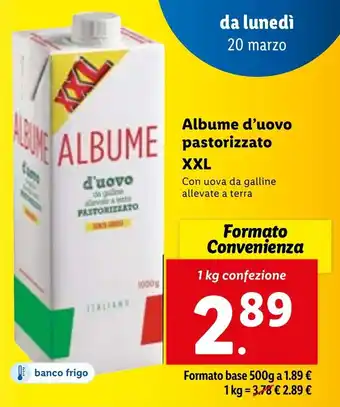 Lidl Albume d'uovo pastorizzato XXL 1 kg confezione offerta