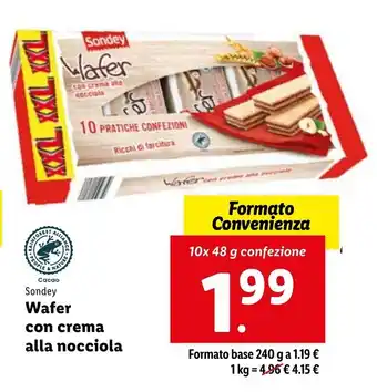 Lidl Sondey wafer con crema alla nocciola 10 x 48 g confezione offerta