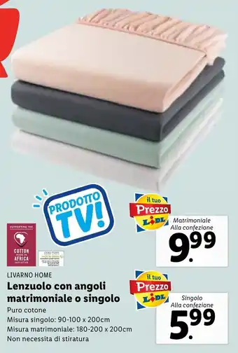 Lidl Livarno Home Lenzuolo con angoli matrimoniale o singolo 180-200x200cm offerta