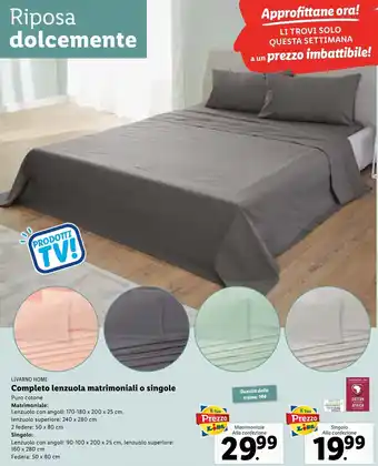 Lidl Livarno Home Completo lenzuola matrimoniali o singolo 170-180x200x25 cm offerta
