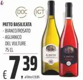 Coop Patto Basilicata Bianco/Rosato, Aglianico del Vulture 75 cl offerta
