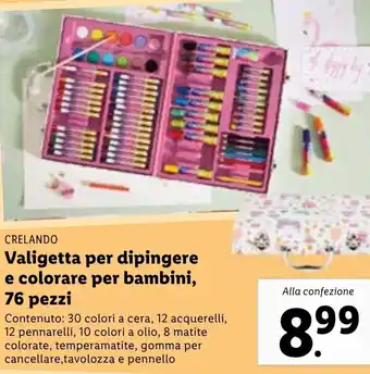 Lidl Crelando Valigetta per dipingere e colorare per bambini 76 pezzi offerta