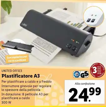 Lidl United Office Plastificatore A3 offerta