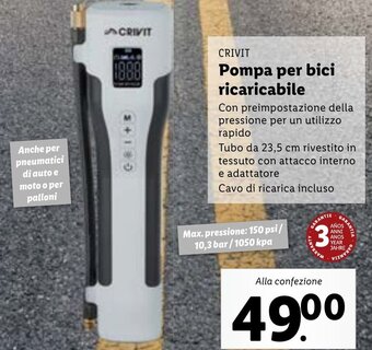Lidl Crivit Pompa per bici ricaricabile offerta