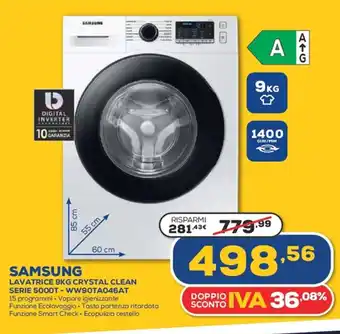 Euronics Samsung Lavatrice 9KG Crystal Clean Serie 50000T WW90TA046AT offerta