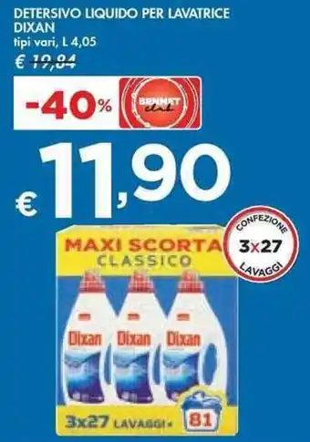 Dixan Detersivo Liquido Per Lavatrice Tipi Vari, L 4,05
