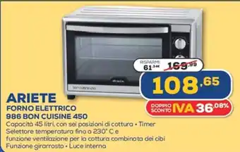 Euronics Ariete Forno Elettrico 986 Bon Cuisine 45O offerta