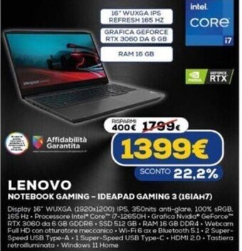 Euronics Lenovo Notebook Gaming - Ideapad Gaming 3 offerta
