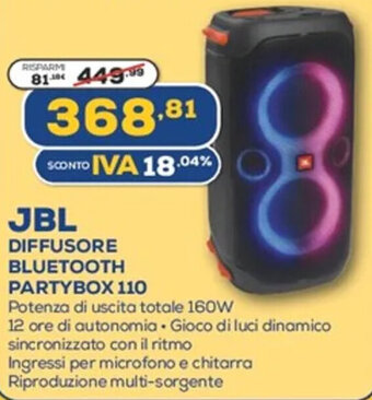 Euronics JBL Diffusore Bluetooth Partybox 110 offerta