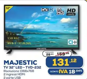 Euronics Majestic TV 32''LED TVD 232 offerta