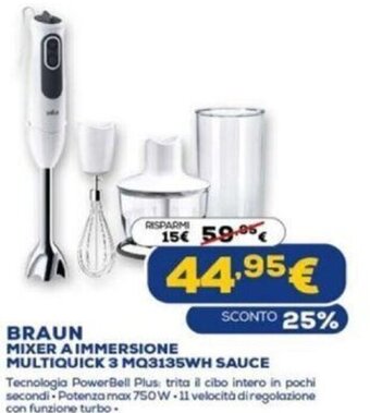Euronics Braun Mixer A Immersione Multiquick 3 MQ3135WH Sauce offerta