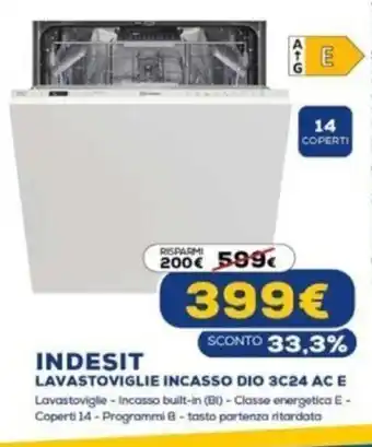 Euronics Indesit Lavastoviglie Incasso Bio 3C24 AC E offerta