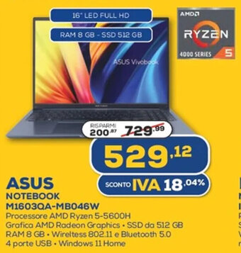 Euronics Asus Notebook M1603QA MB046W offerta