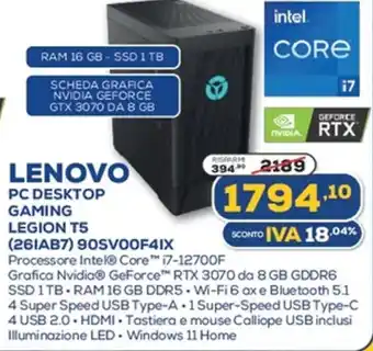 Euronics Lenovo PC Desktop Gaming Legion T5 90SVOOF4IX offerta