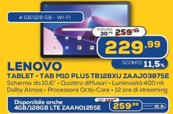 Euronics Lenovo Tablet Tab M10 Plus TB128XU ZAAJ0387SE offerta