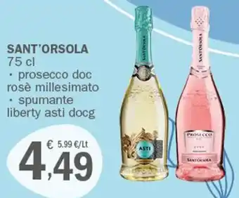 Crai Sant' Orsola 75 cl prosecco doc rosè millesimato/spumante liberty asti docg offerta