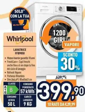 Unieuro Whirlpool Lavatrice FFB9050 offerta